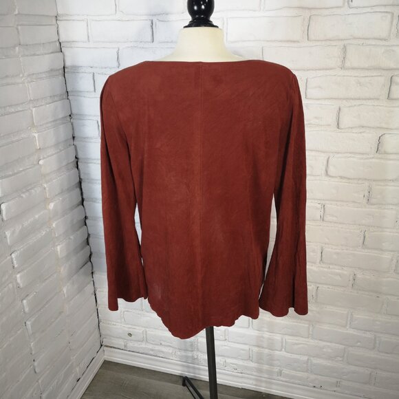 Faded Glory Ladies Size Medium (8-10) Rust Long Bell Sleeves Round Neck Blouse - Picture 2 of 10